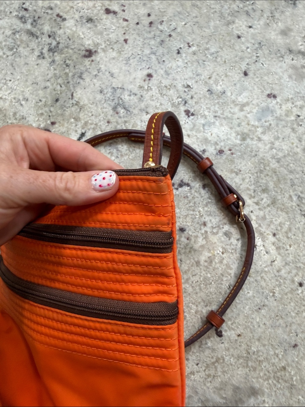 Dooney & Bourke Orange Nylon Triple Zip Crossbody Bag 7.5" x 8" Adjustable Strap - Picture 8 of 9